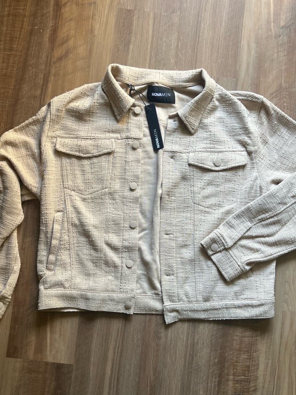 NOVAMEN Textured Trucker Jacket XL Tan Beige Utility NWT